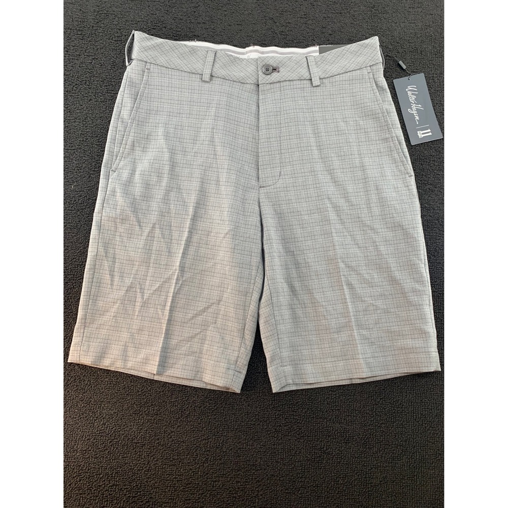 Walter Hagen Mens 30 Perfect 11 Tonal Plaid Flat Front Golf Shorts Stingray Gray